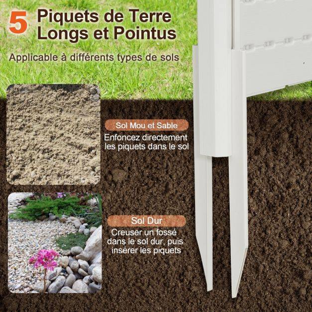 Helloshop26 - Clôtures de jardin 120 x 115 cm avec 5 piquets de sol clôture de confidentialité extérieur pour poubelle ou équipement de piscine blanc - Imagen 4