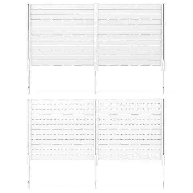 Helloshop26 - Clôtures de jardin 120 x 115 cm avec 5 piquets de sol clôture de confidentialité extérieur pour poubelle ou équipement de piscine blanc - Imagen 3