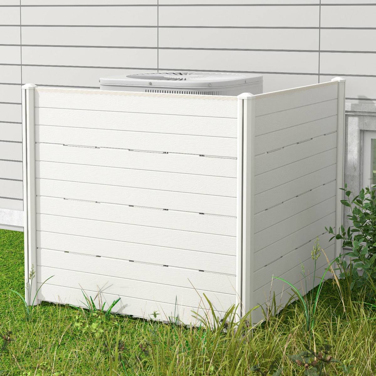 Helloshop26 - Clôtures de jardin 120 x 115 cm avec 5 piquets de sol clôture de confidentialité extérieur pour poubelle ou équipement de piscine blanc - Imagen 2
