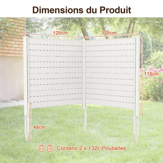 Helloshop26 - Clôtures de jardin 120 x 115 cm avec 5 piquets de sol clôture de confidentialité extérieur pour poubelle ou équipement de piscine blanc - Imagen 6