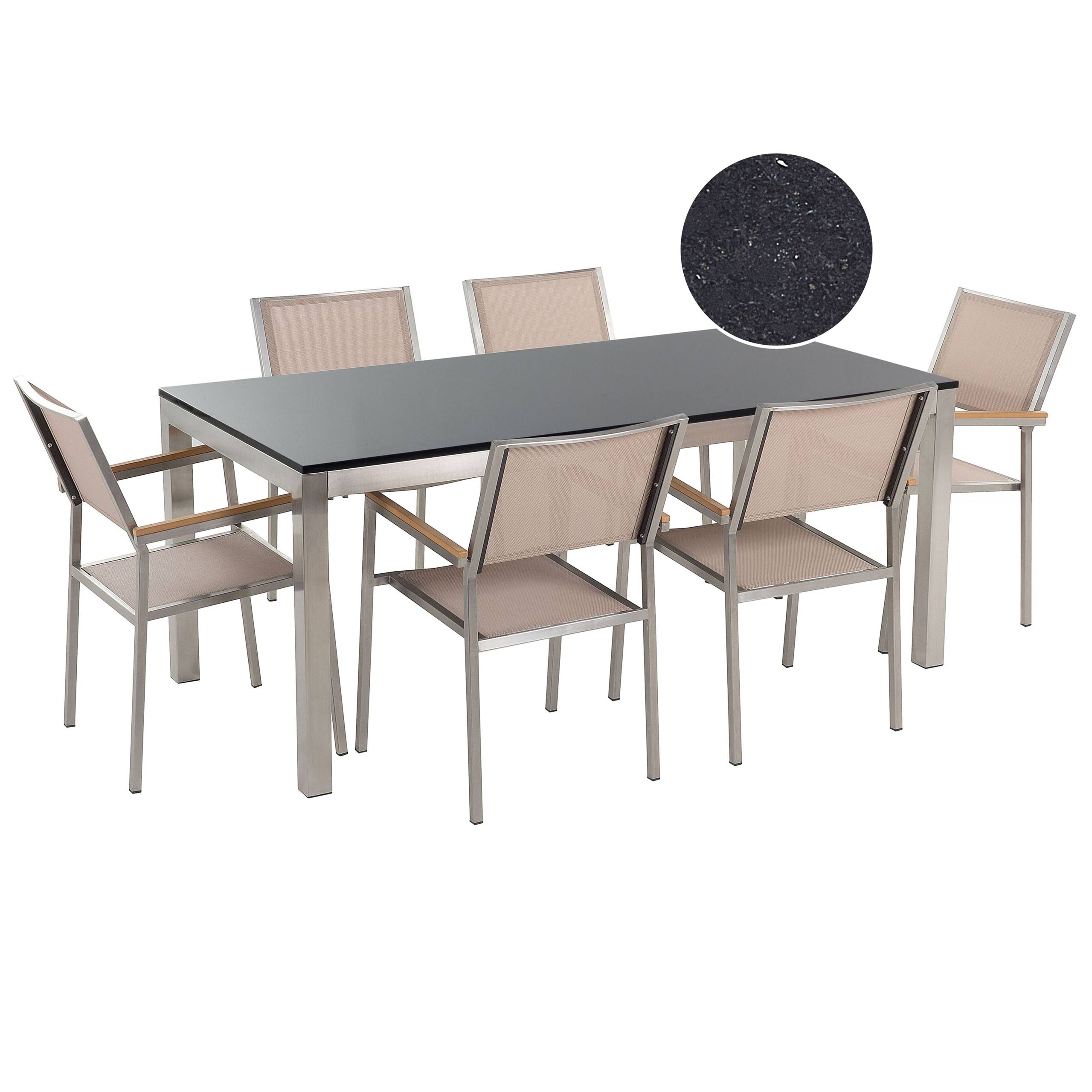 Beliani - Set de salle à manger, 6 Personnes Granit Noir/beige GROSSETO - Beliani - Imagen 2