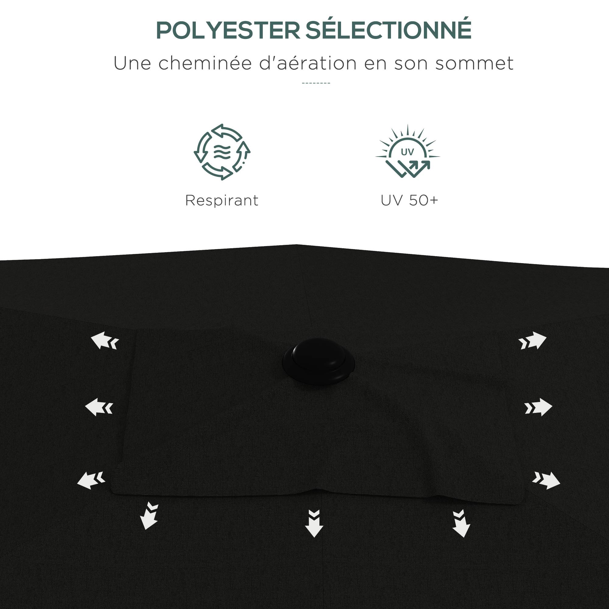 PANGIVO - Parasol rectangulaire inclinable avec manivelle en aluminium et polyester noir 290 x 200 x 248 cm - PANGIVO - Image 9
