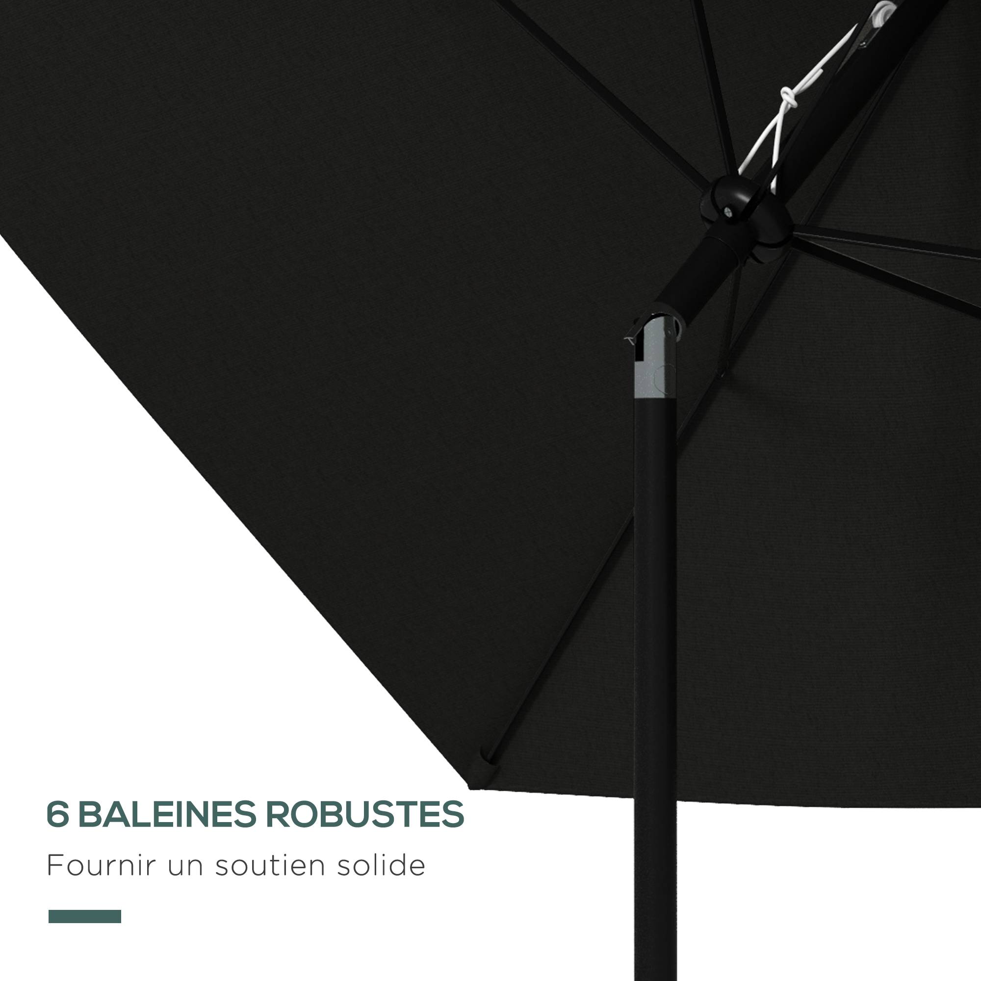 PANGIVO - Parasol rectangulaire inclinable avec manivelle en aluminium et polyester noir 290 x 200 x 248 cm - PANGIVO - Image 8