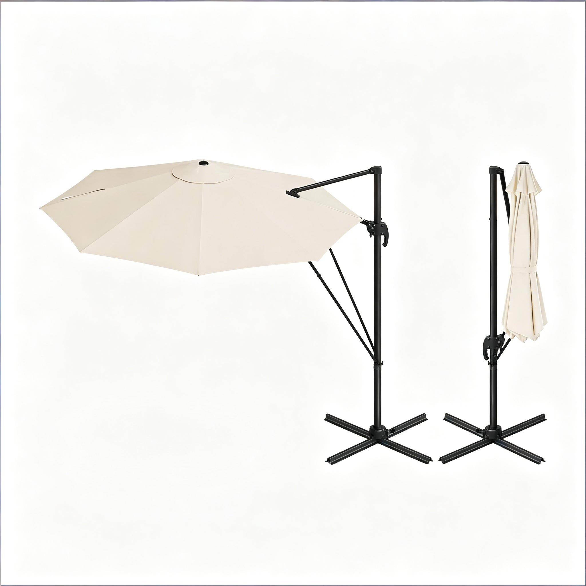 ComfortXL - Parasol déporté rond 3m polyester pour terrasse jardin orientable 360° avec base en croix Beige - ComfortXL Outdoor Living - Image 7