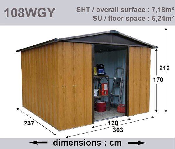Trigano - Abri Métal 108WGY - S.H. T. 7,18 m² - H. 212cm - Marron bois Trigano - Imagen 3