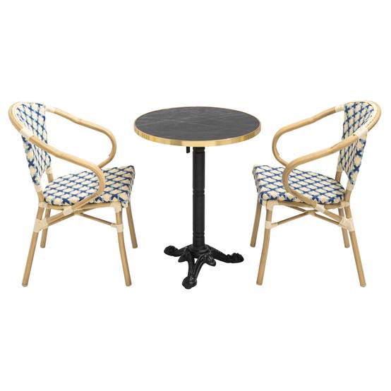Oviala - Ensemble table de terrasse marbre noir et 2 chaises bleu Montmartre - Oviala - Image 1