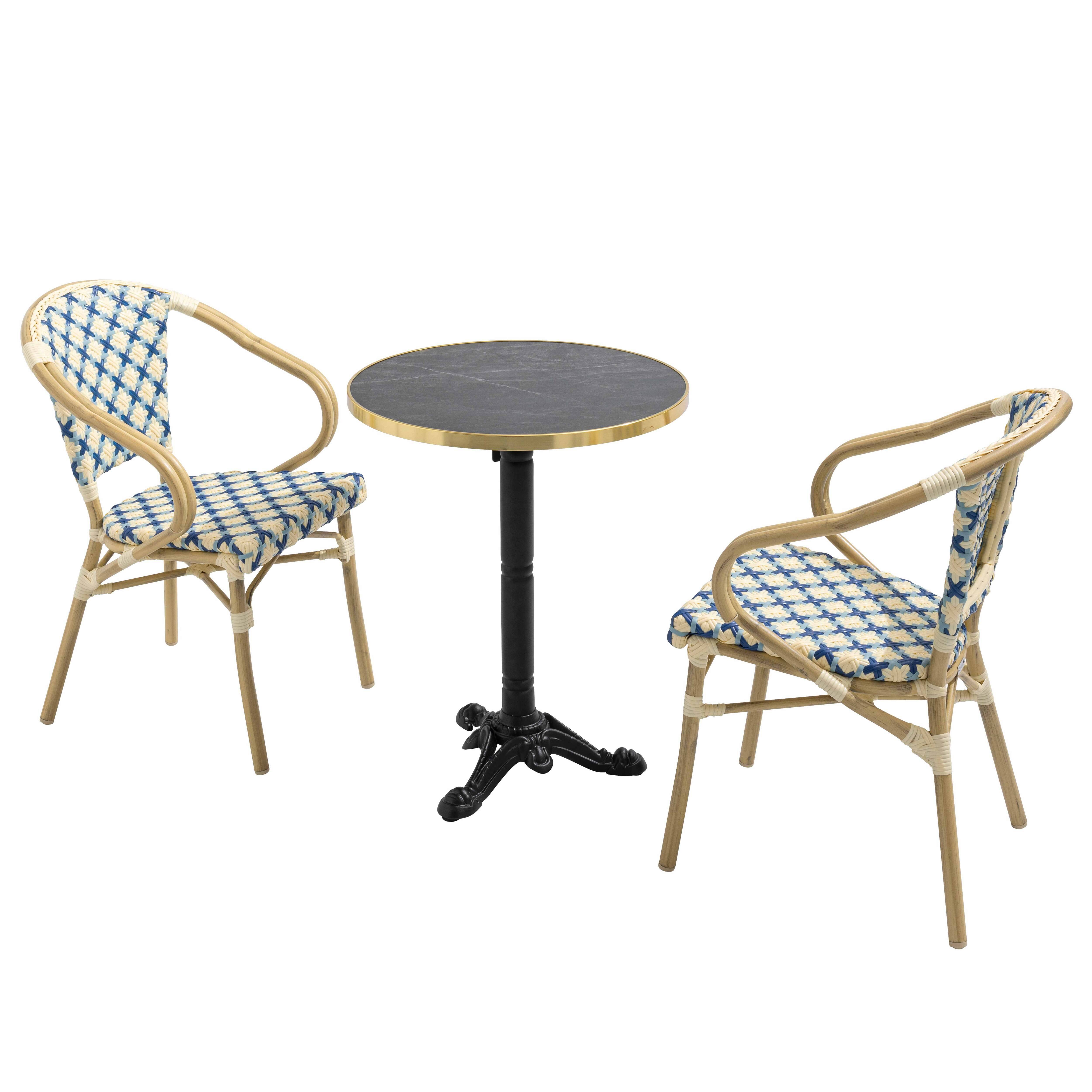 Oviala - Ensemble table de terrasse marbre noir et 2 chaises bleu Montmartre - Oviala - Image 2