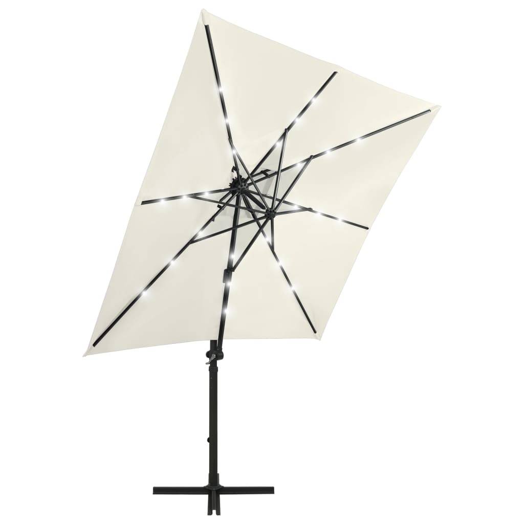Helloshop26 - Parasol meuble de jardin déporté avec mât et lumières led 250 cm sable - Imagen 2