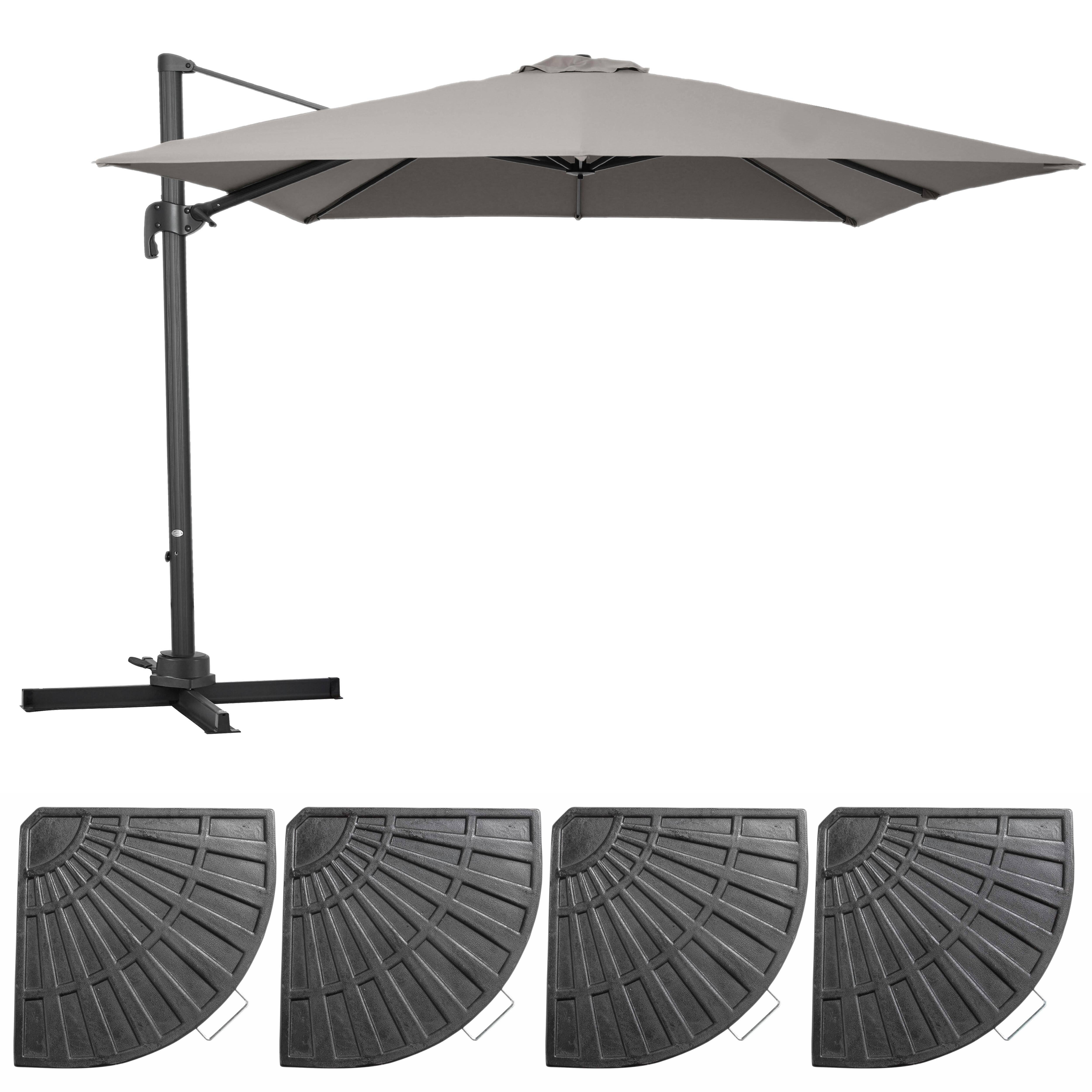 Oviala - Parasol déporté 3x3m inclinable et rotatif et 4 dalles lestées taupe Malaga - Oviala - Imagen 2