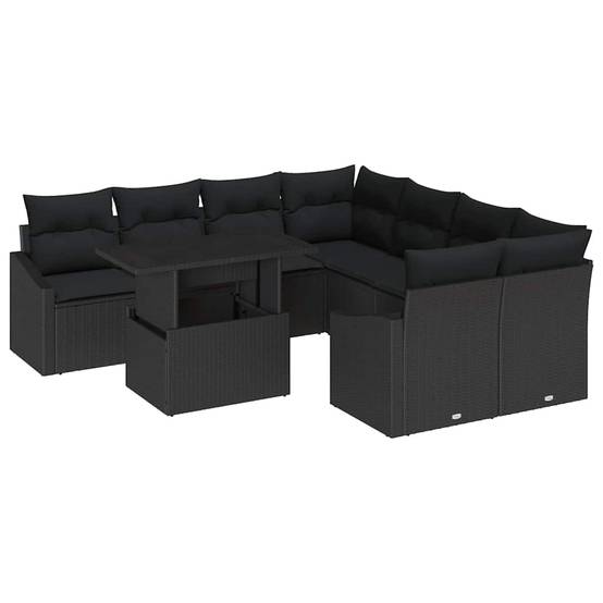 ComfortXL - Salon de jardin modulable 9 pcs en Poly rotin avec table en verre pour 8 amis Noir – ComfortXL Outdoor Living - Image 2