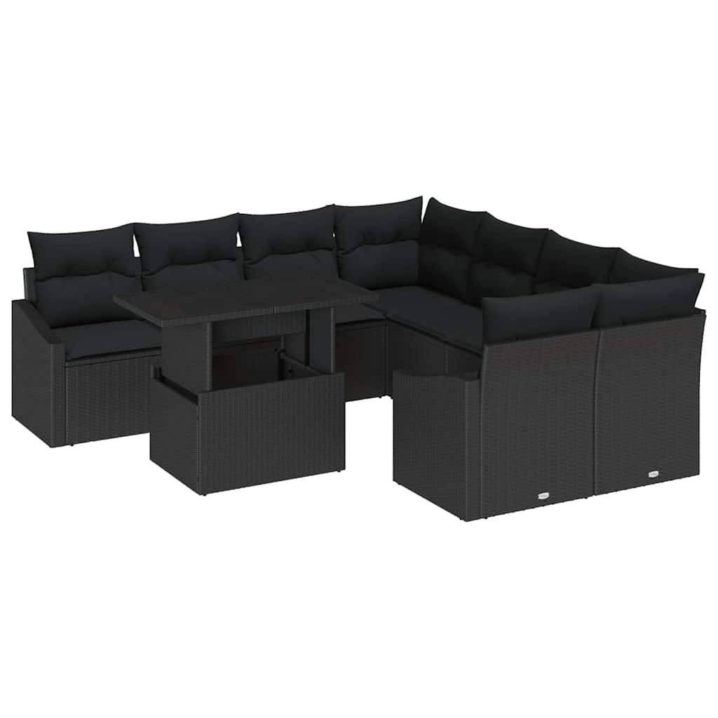 ComfortXL - Salon de jardin modulable 9 pcs en Poly rotin avec table en verre pour 8 amis Noir – ComfortXL Outdoor Living - Image 2