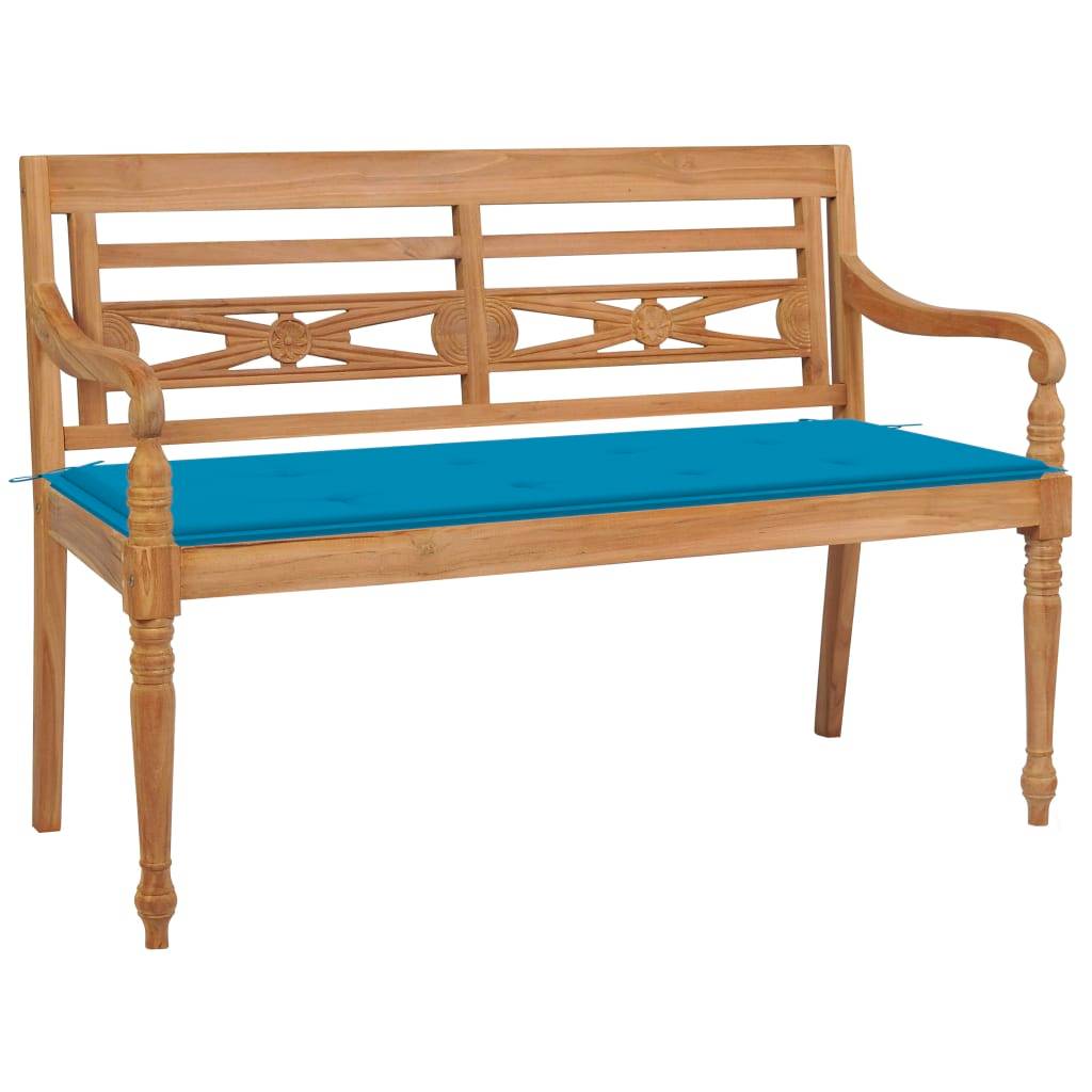 Helloshop26 - Banc de jardin meuble de patio d'extérieur terrasse avec coussin bleu 120 x 51,5 x 84 cm bois de teck massif - Imagen 1