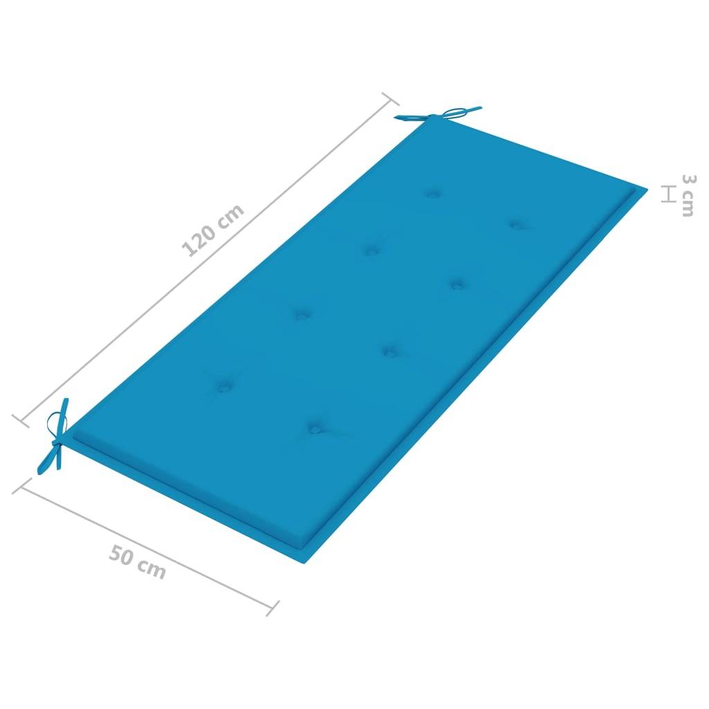 Helloshop26 - Banc de jardin meuble de patio d'extérieur terrasse avec coussin bleu 120 x 51,5 x 84 cm bois de teck massif - Imagen 9