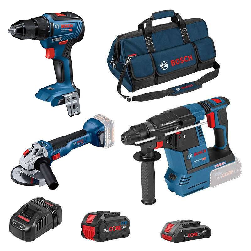 Bosch - Pack 3 outils - Visseuse + Meuleuse + Perforateur -BOSCH Professional - avec une batteries 18v 8.0AH et une 18V 4.0Ah - Chargeur - sac de transport - - Imagen 1