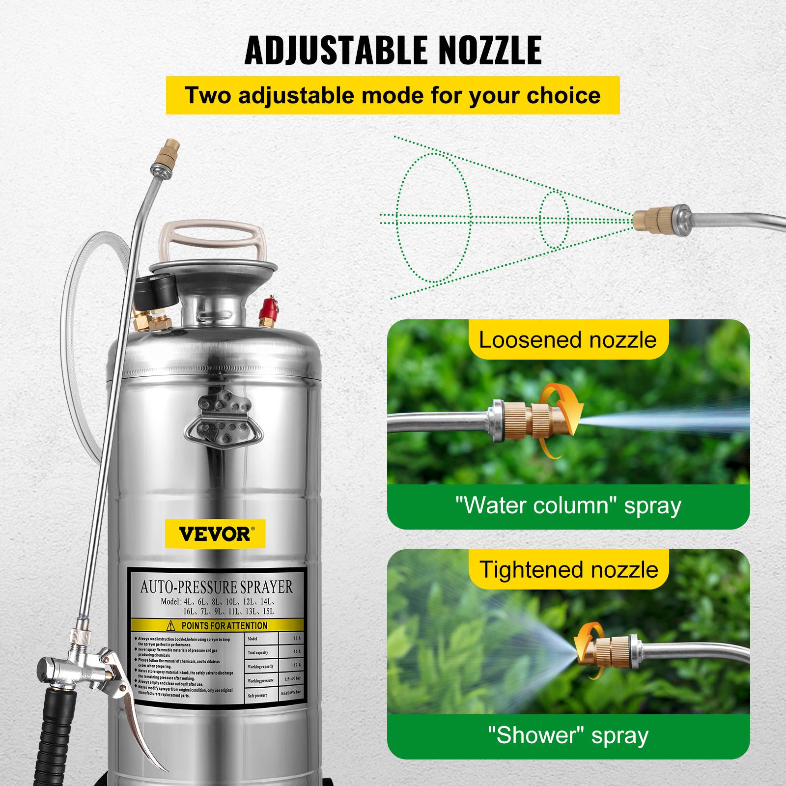VEVOR Pulvérisateur jardin inox 12L. Brumisateur pour plantes et nettoyage. Usage domestique et industriel. - Image 4