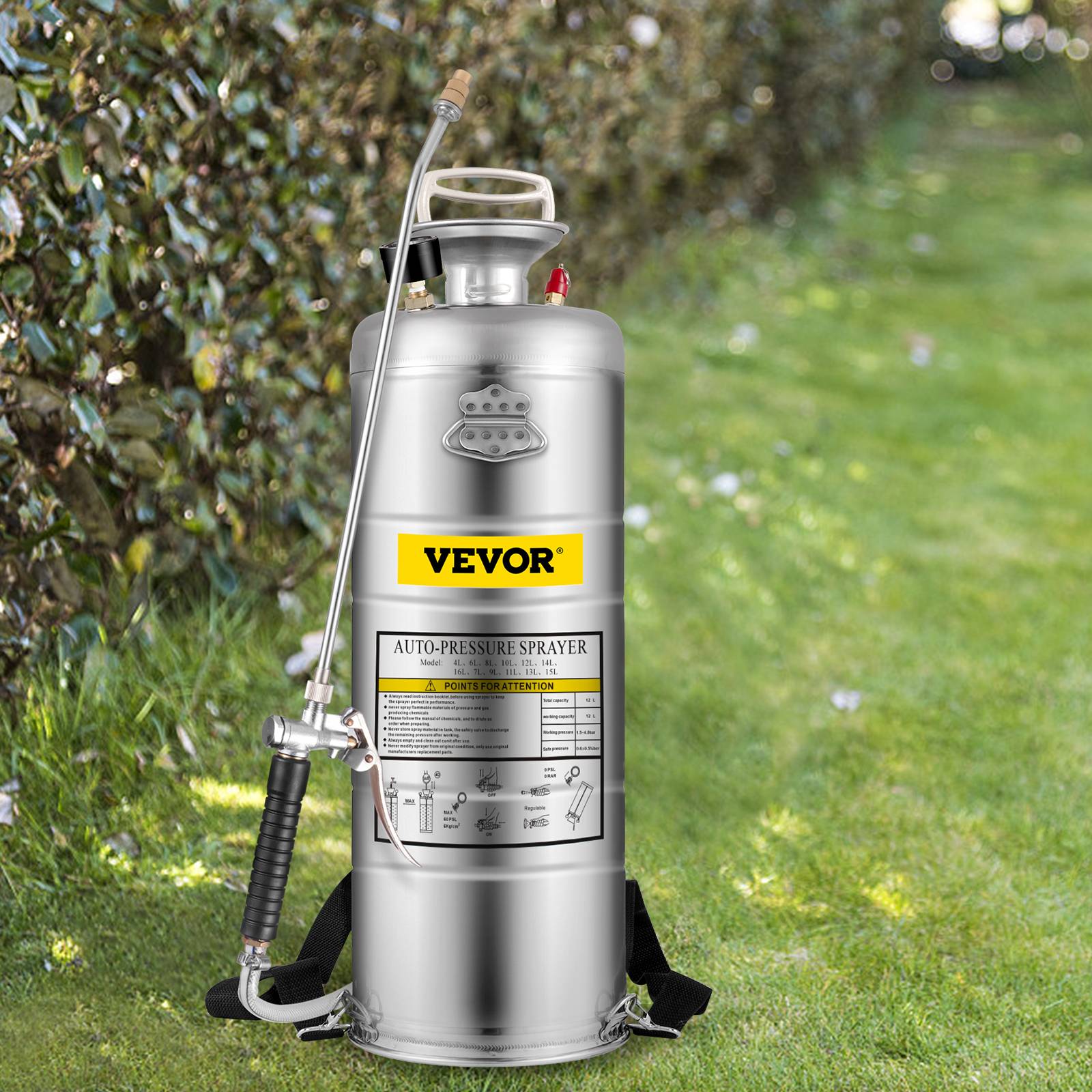 VEVOR Pulvérisateur jardin inox 12L. Brumisateur pour plantes et nettoyage. Usage domestique et industriel. - Image 8