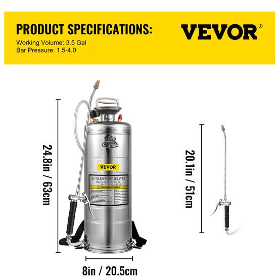 VEVOR Pulvérisateur jardin inox 12L. Brumisateur pour plantes et nettoyage. Usage domestique et industriel. - Image 7