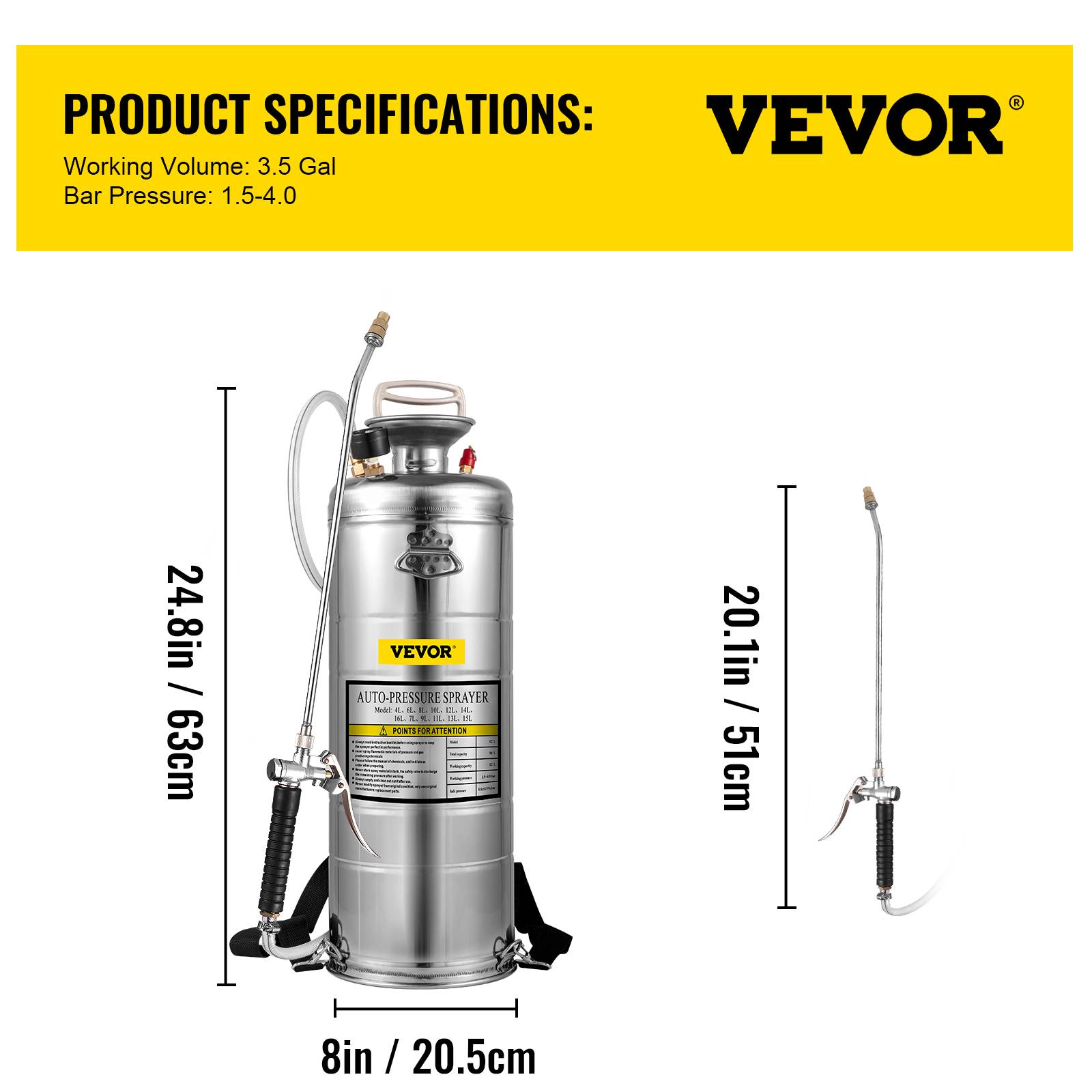 VEVOR Pulvérisateur jardin inox 12L. Brumisateur pour plantes et nettoyage. Usage domestique et industriel. - Image 7