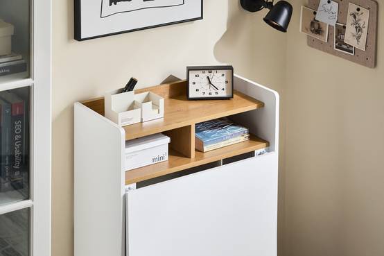 SoBuy Bureau Compact Multifonctionnel avec 2 Tiroirs et Étagères, Bureau de Gaming et Rangement, Blanc Naturel 63x67x93 cm FWT109-WN - Image 10
