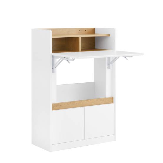 SoBuy Bureau Compact Multifonctionnel avec 2 Tiroirs et Étagères, Bureau de Gaming et Rangement, Blanc Naturel 63x67x93 cm FWT109-WN - Image 1