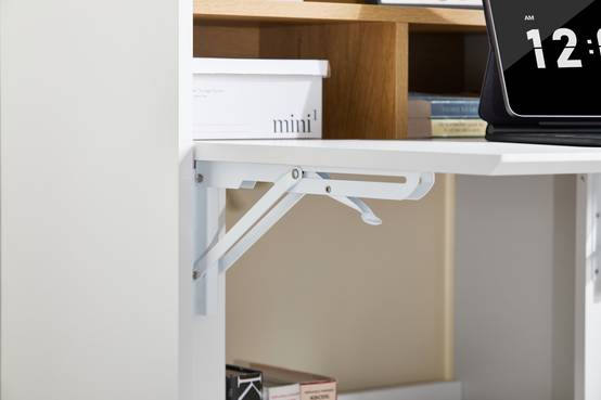 SoBuy Bureau Compact Multifonctionnel avec 2 Tiroirs et Étagères, Bureau de Gaming et Rangement, Blanc Naturel 63x67x93 cm FWT109-WN - Image 4