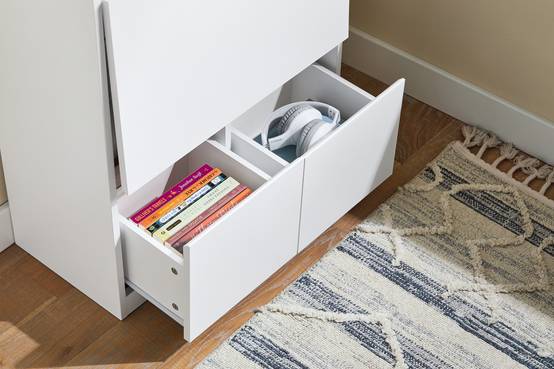 SoBuy Bureau Compact Multifonctionnel avec 2 Tiroirs et Étagères, Bureau de Gaming et Rangement, Blanc Naturel 63x67x93 cm FWT109-WN - Image 6