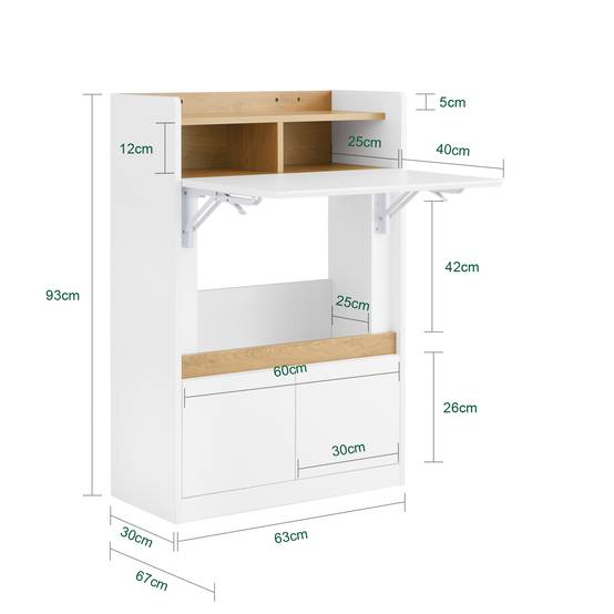 SoBuy Bureau Compact Multifonctionnel avec 2 Tiroirs et Étagères, Bureau de Gaming et Rangement, Blanc Naturel 63x67x93 cm FWT109-WN - Image 3