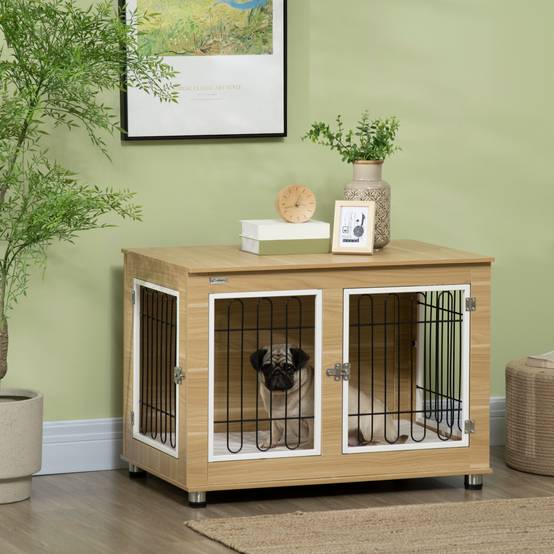 Cabane pour chien avec plateau, bois, chêne, 90 x 58 x 65 cm - PANGIVO - Image 2