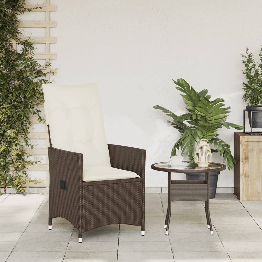 Chaise de jardin inclinable - Chaise d'extérieur - Fauteuil d'extérieur avec coussins marron résine tressée - MEUBLE PRO ny628 - Image 3