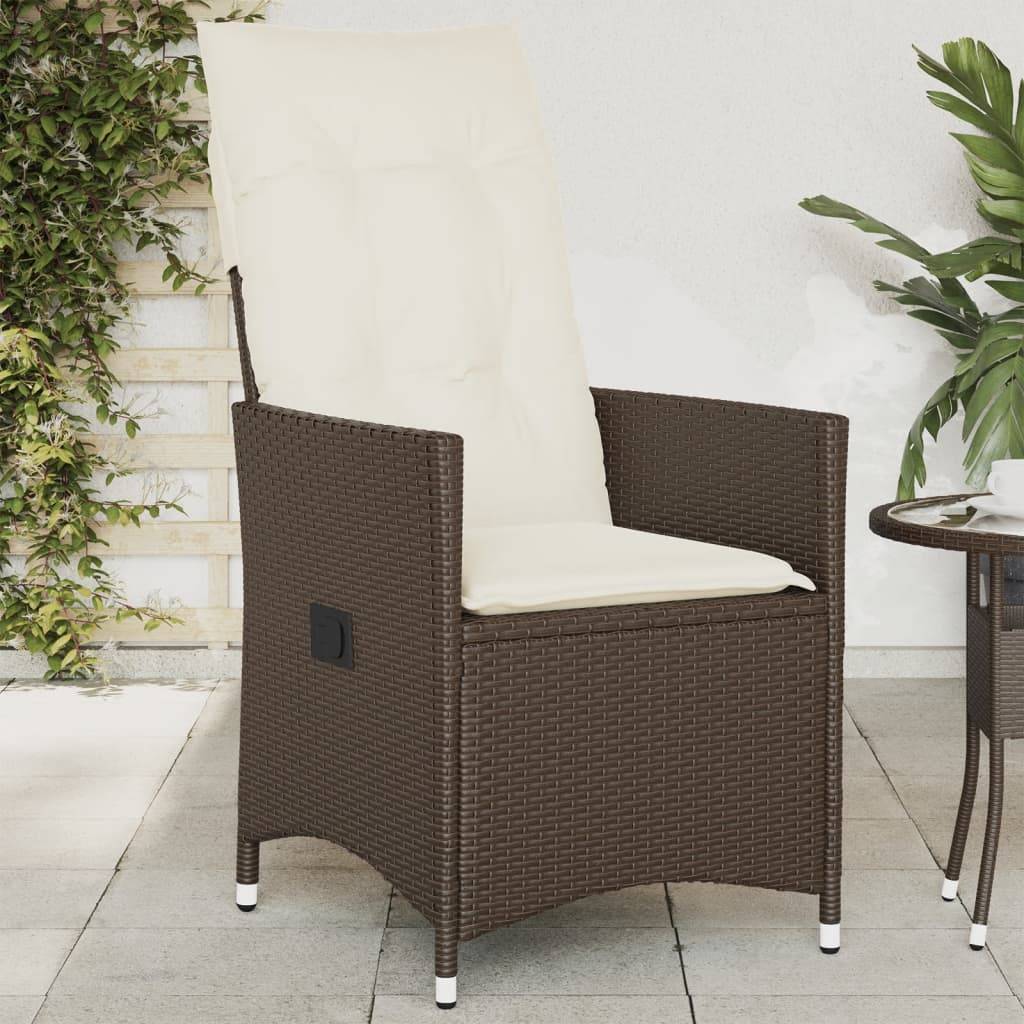 Chaise de jardin inclinable - Chaise d'extérieur - Fauteuil d'extérieur avec coussins marron résine tressée - MEUBLE PRO ny628 - Image 2