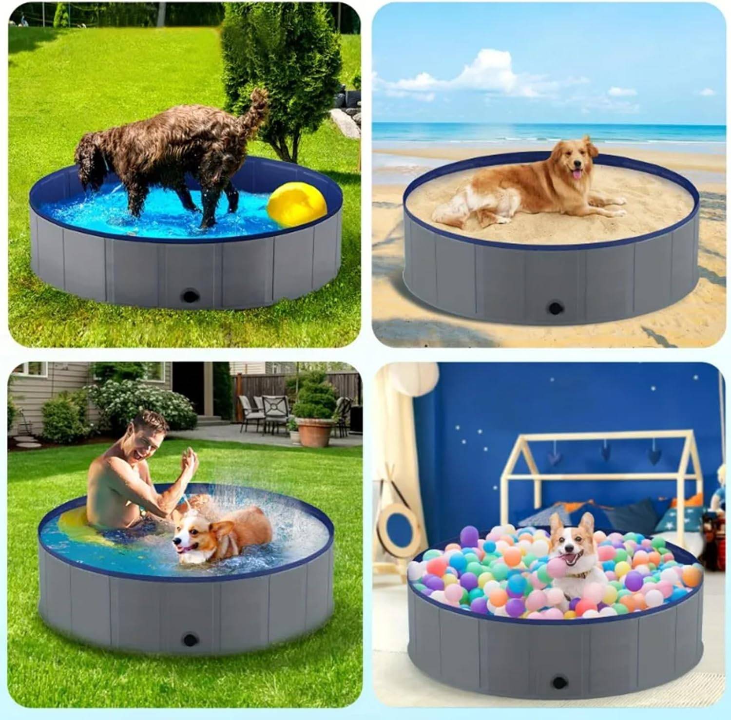 Piscine Pliable Pecute Pour Chien Et Enfant – 2-en-1, Tapis De Jet D'eau, PVC 0,45mm, Antidérapant, Plusieurs Tailles