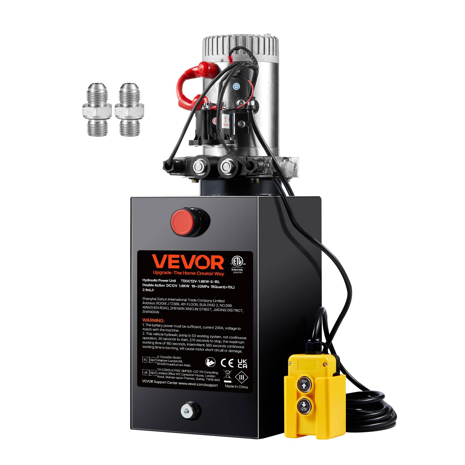 VEVOR Pompe hydraulique DC 12V 14L double effet, débit 3.44 L/min, pression 22 MPa, pour benne basculante/nacelle. - Image 1