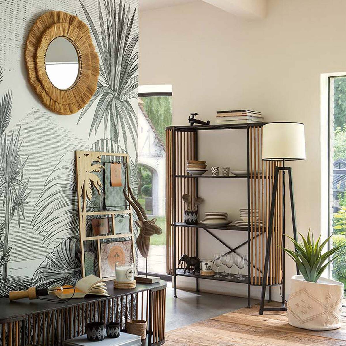 Atmosphera - Miroir "Safari" raphia D57cm - Atmosphera Créateur d'intérieur - Imagen 1