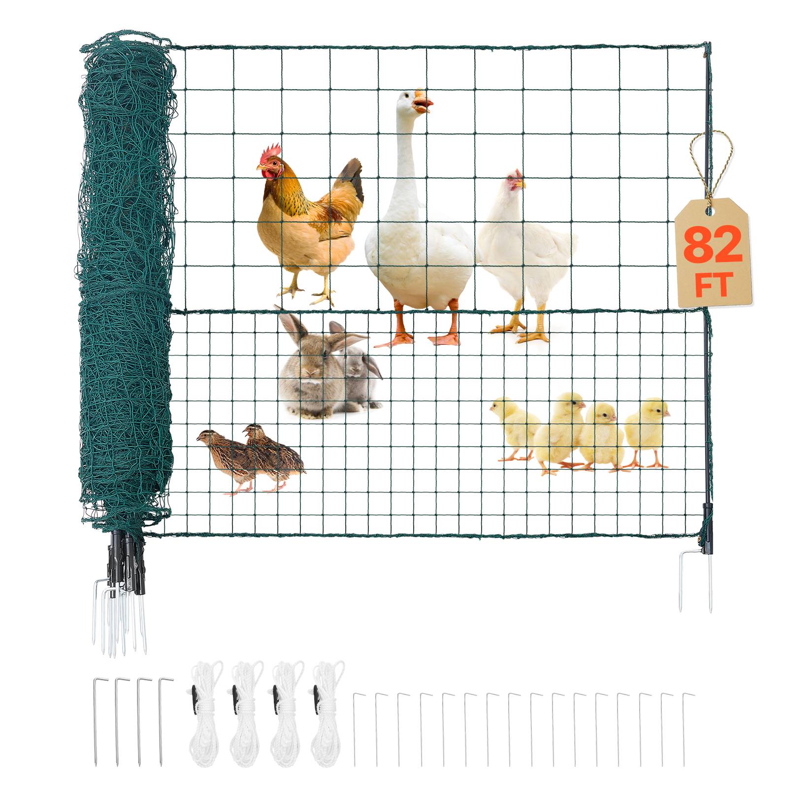 Vevor - VEVOR Clôture filet mobile 25 x 1,05 m, filet PE anti-UV, poteaux fibre de verre, piquets double pointe et haubans, idéale jardin et animaux.