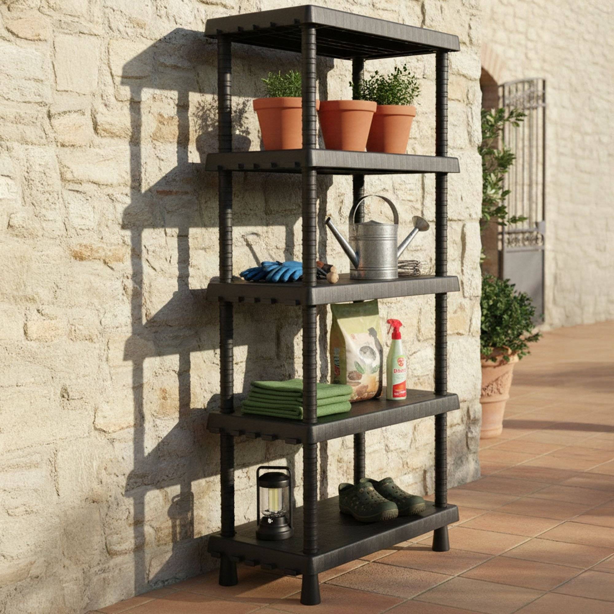 Dmora - Armoire d'extérieur Dastrolog, Etagère d'extérieur, Armoire polyvalente avec 3 étagères, 100% Made in Italy, Anthracite, 72x35h165 cm - Dmora - Imagen 2