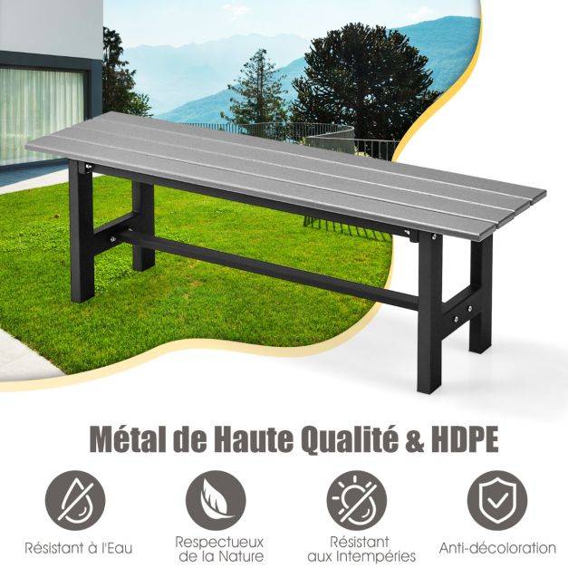 Helloshop26 - Banc de jardin HDPE pour 2 personnes charge 300 kg banquette extérieur avec cadre en métal et couvre-pied de protection gris - Imagen 3