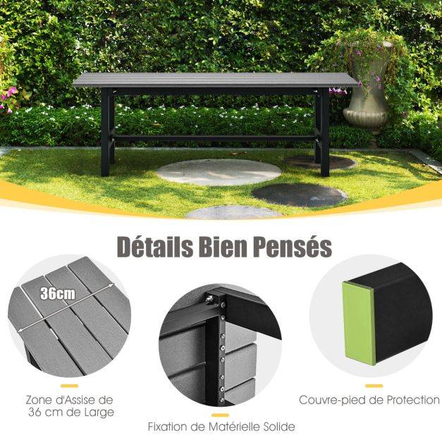 Helloshop26 - Banc de jardin HDPE pour 2 personnes charge 300 kg banquette extérieur avec cadre en métal et couvre-pied de protection gris - Imagen 4