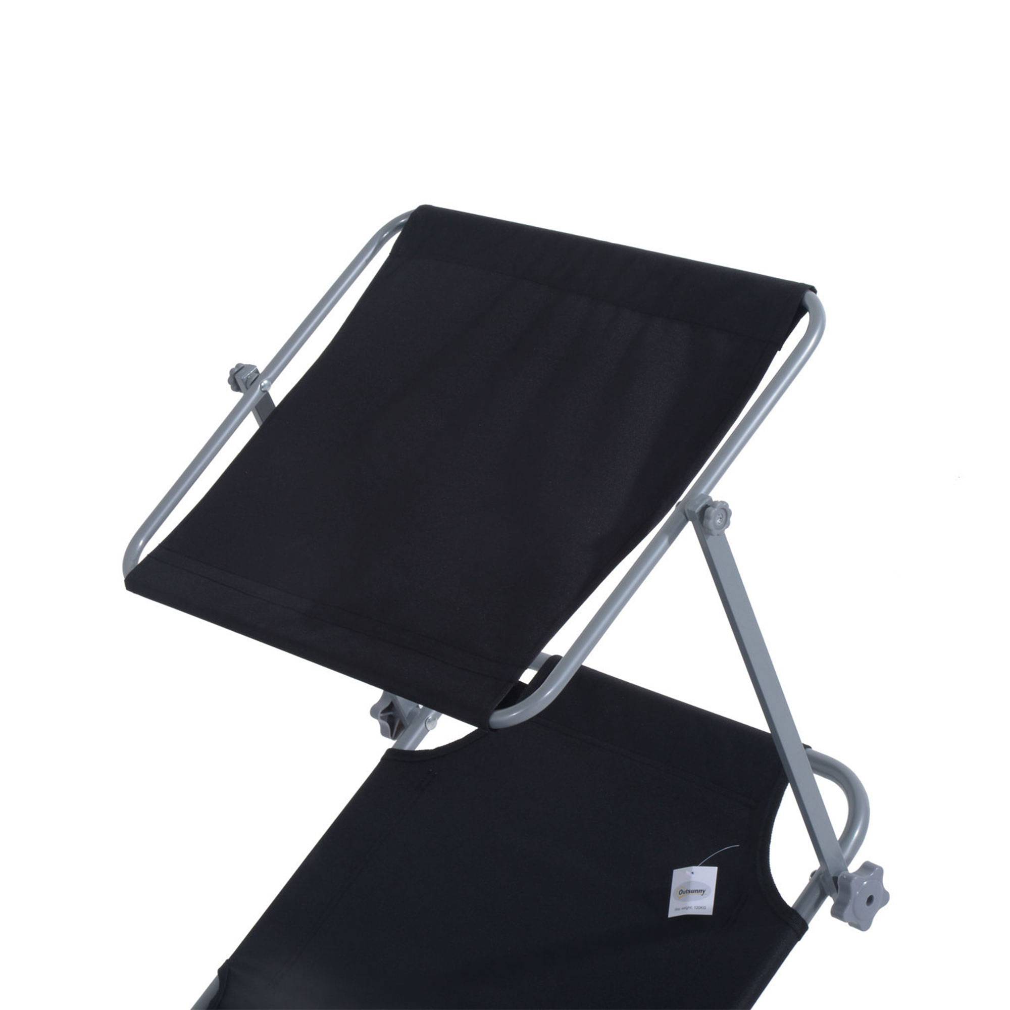 Outsunny - Transat bain de soleil pliable grand confort dossier et pare-soleil réglable multi-positions noir - Outsunny - Imagen 7