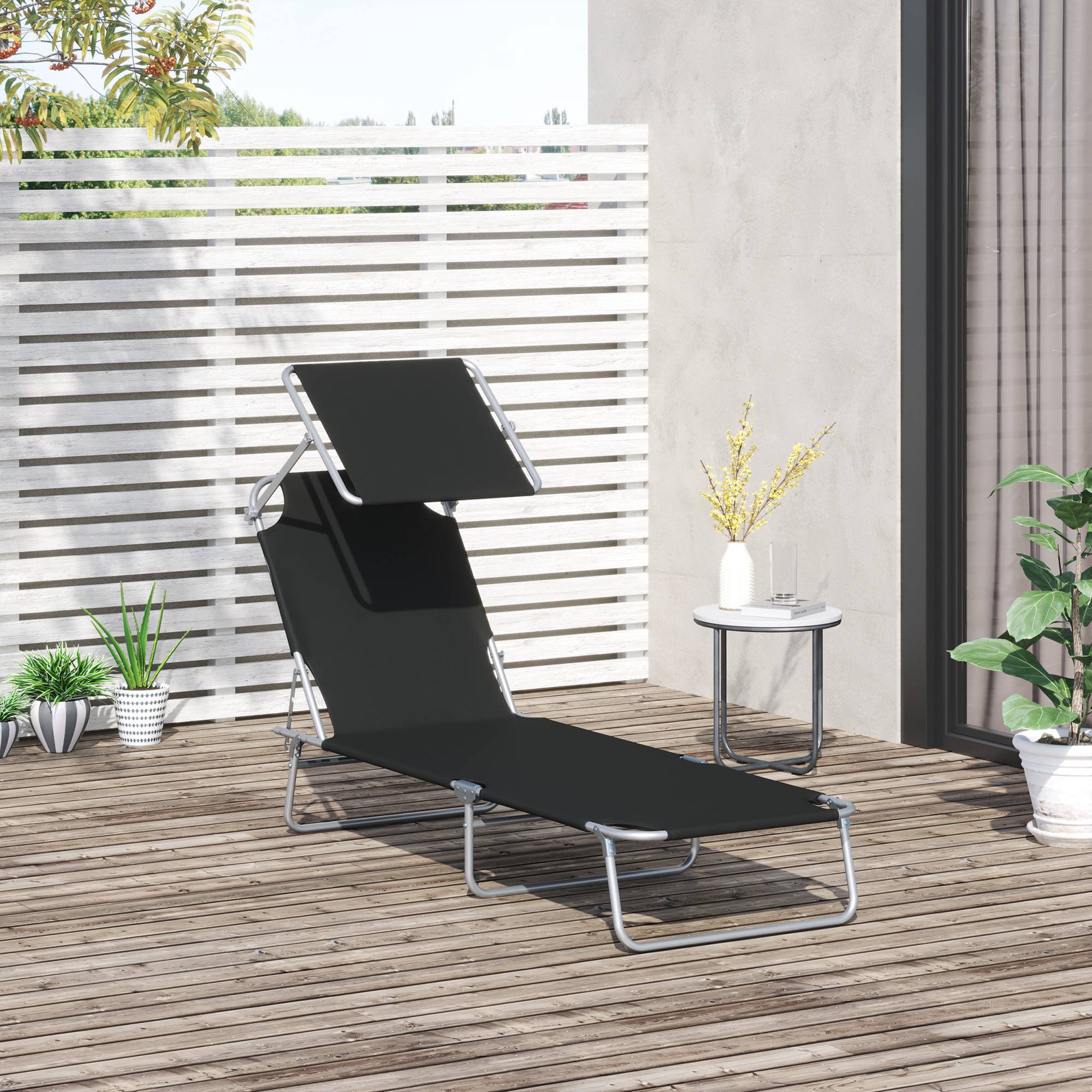 Outsunny - Transat bain de soleil pliable grand confort dossier et pare-soleil réglable multi-positions noir - Outsunny - Imagen 2