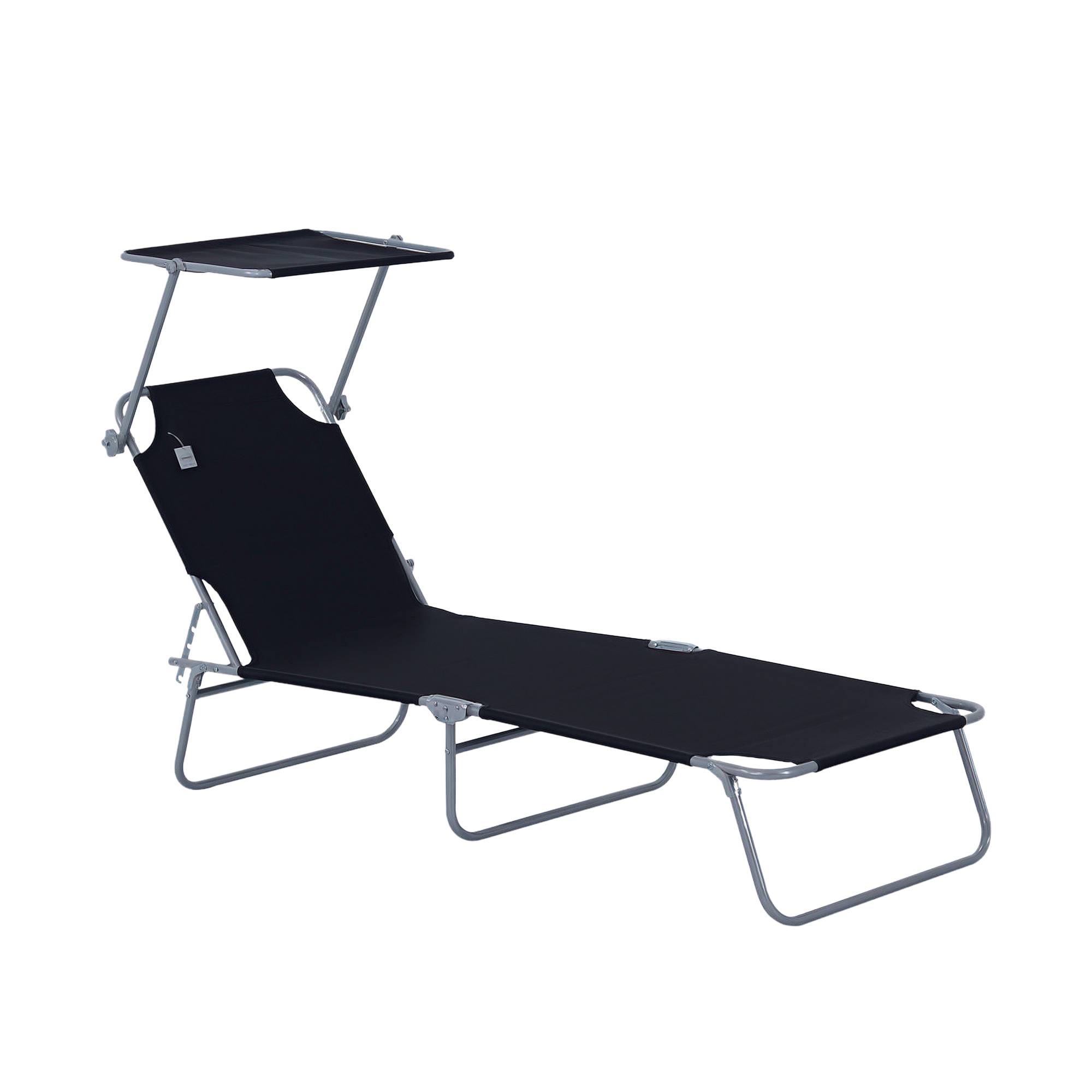 Outsunny - Transat bain de soleil pliable grand confort dossier et pare-soleil réglable multi-positions noir - Outsunny - Imagen 1