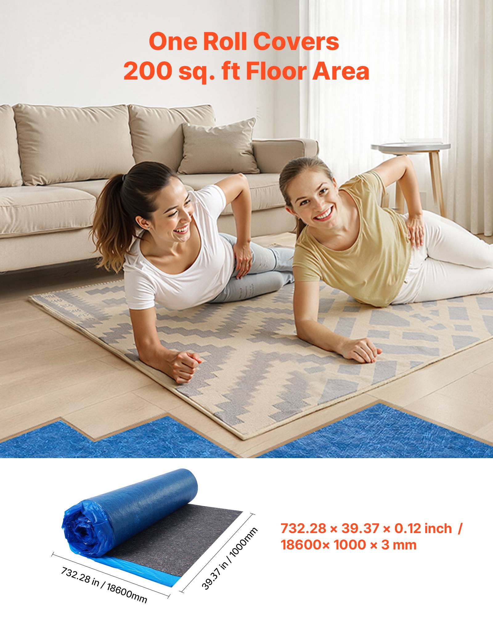 Vevor - VEVOR Sous-couche parquet 18,6 m² - Épaisseur 3 mm, fibre avec film PE imperméable, isolation acoustique, compatible vinyle, stratifié, bois. - Image 2