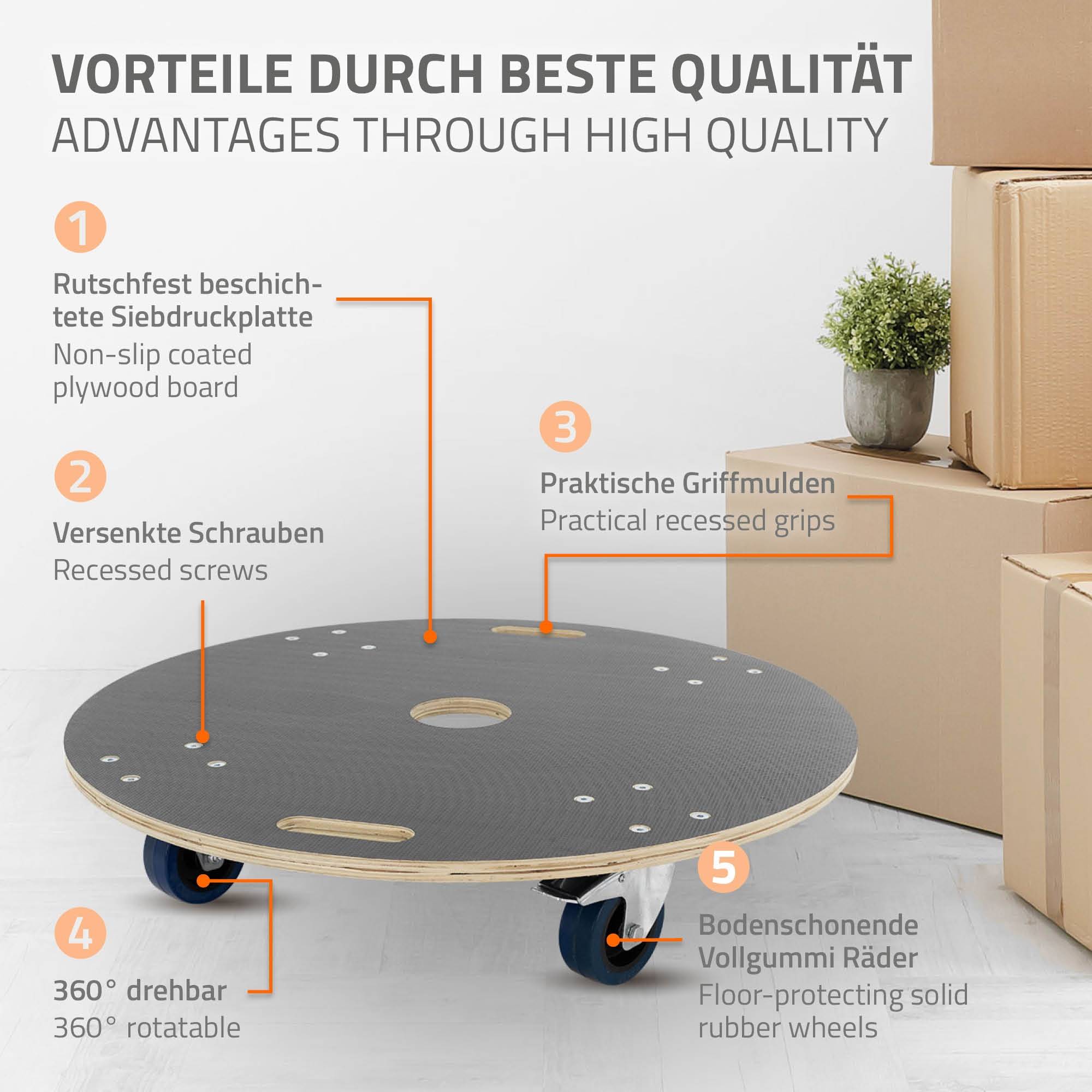 Ecd-Germany - Chariot de transport à roulettes pivotantes 2 freins 800kg de charge rond Ø 77cm - Imagen 3