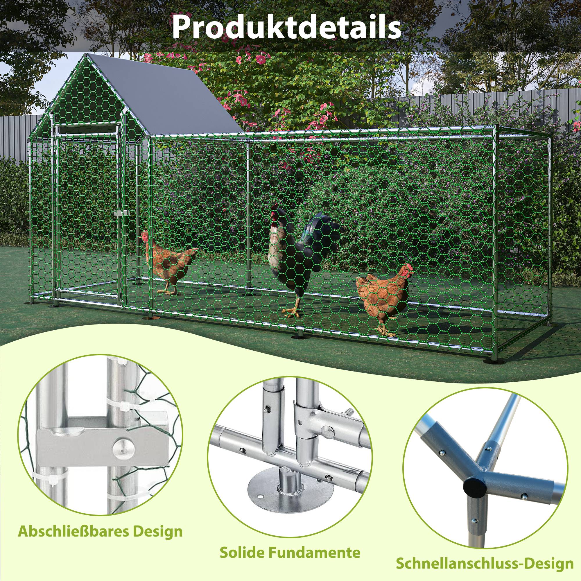 Enclos Poulailler Acier Galvanisé 3.24m² Volailles Toit Étanche 3x1x1.5m Argent - ComfortXL Pet Living - Image 4