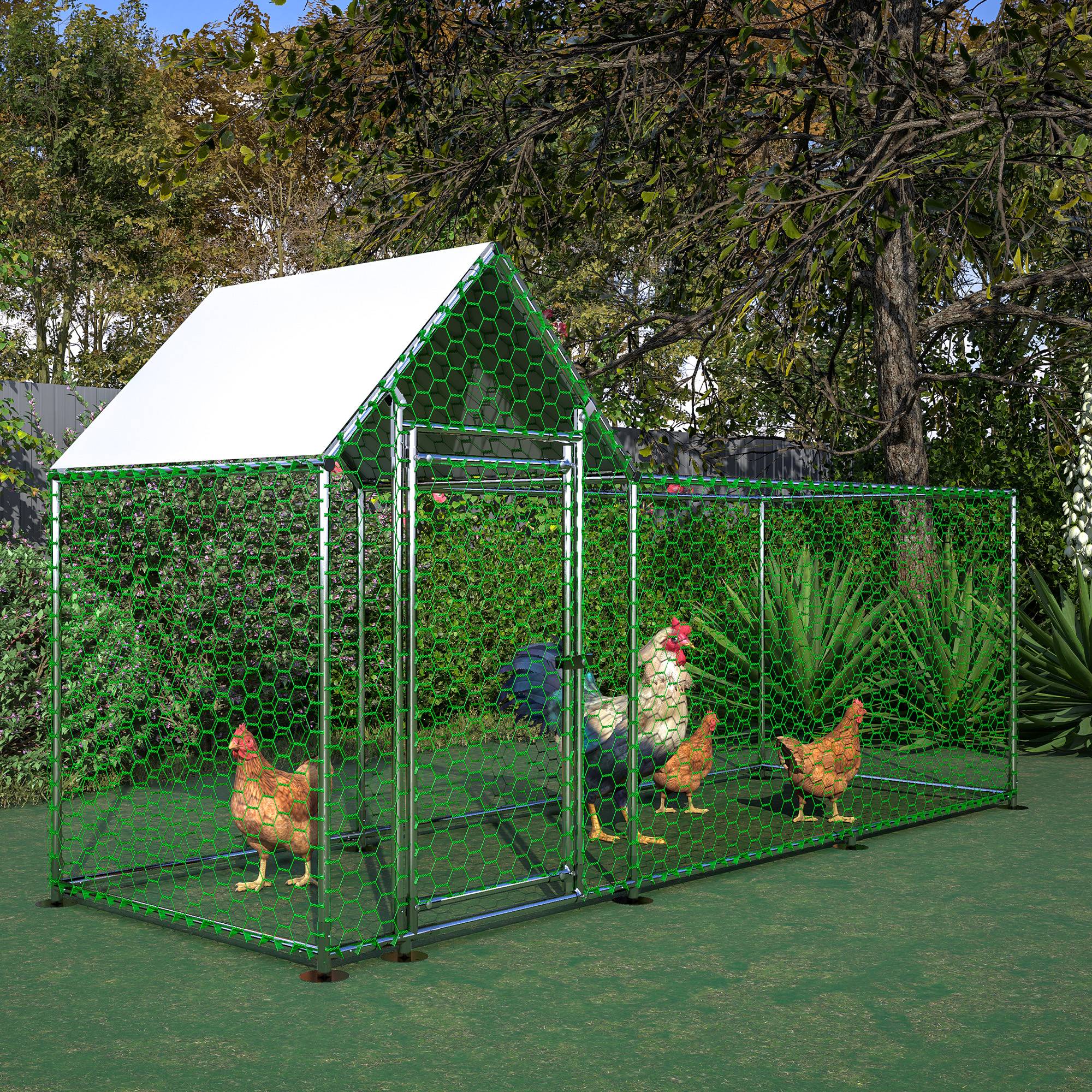 Enclos Poulailler Acier Galvanisé 3.24m² Volailles Toit Étanche 3x1x1.5m Argent - ComfortXL Pet Living - Image 8