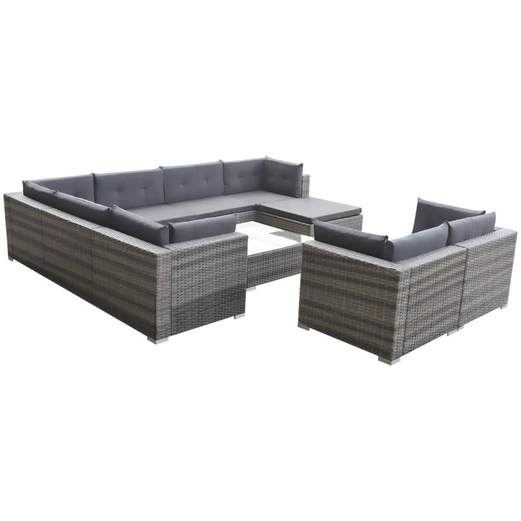 Vidaxl - Salon de jardin 10 pcs avec coussins Résine tressée Gris vidaXL 42736 - Imagen 4