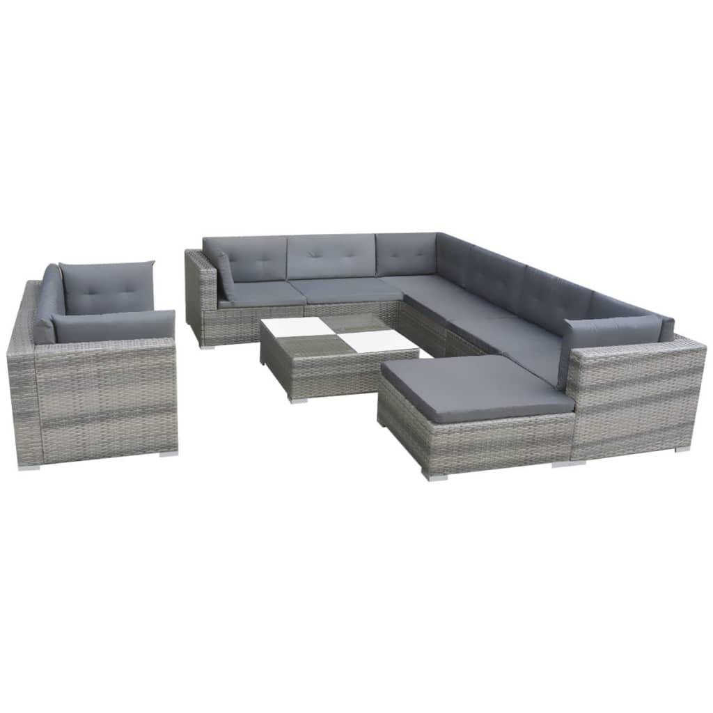 Vidaxl - Salon de jardin 10 pcs avec coussins Résine tressée Gris vidaXL 42736 - Imagen 2