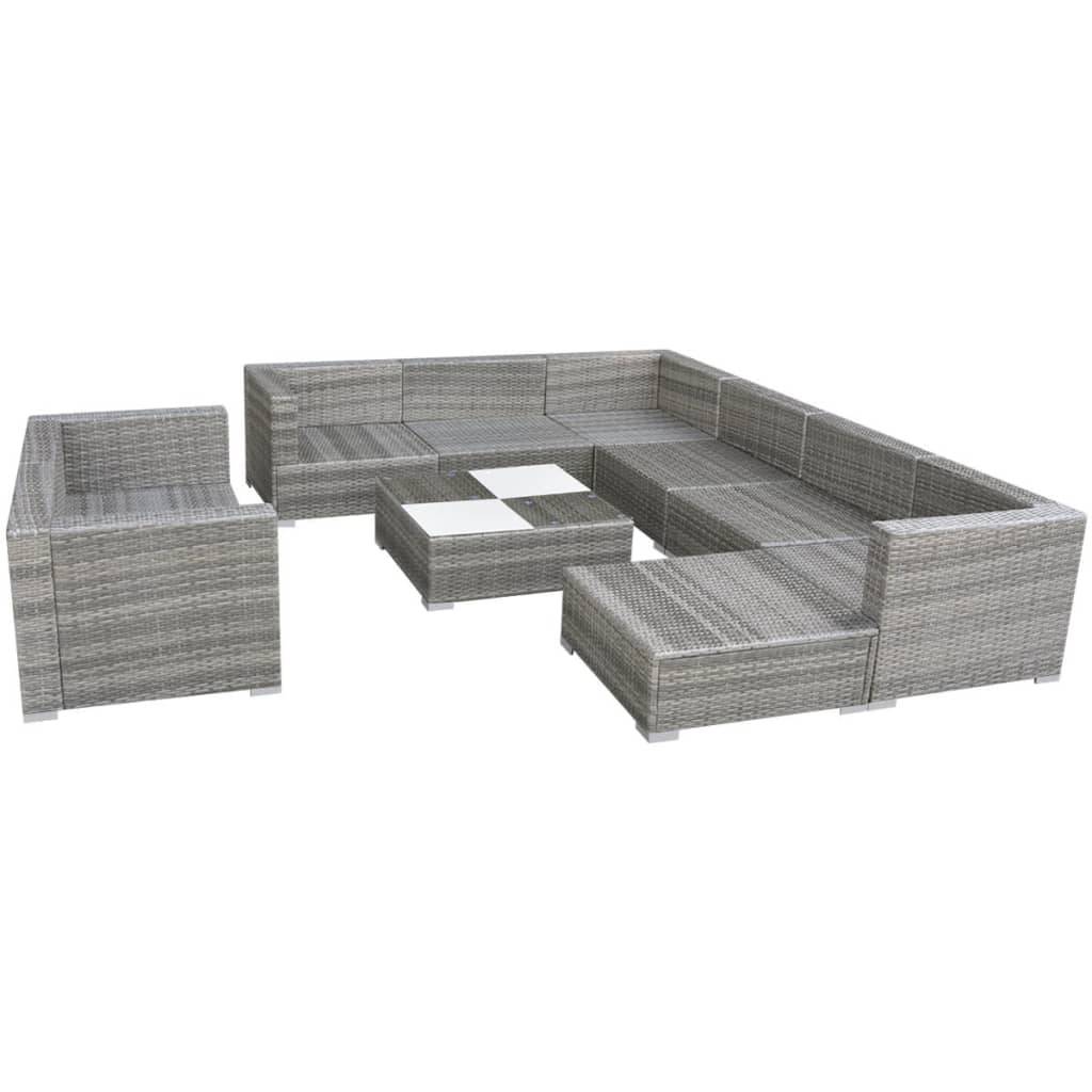 Vidaxl - Salon de jardin 10 pcs avec coussins Résine tressée Gris vidaXL 42736 - Imagen 5