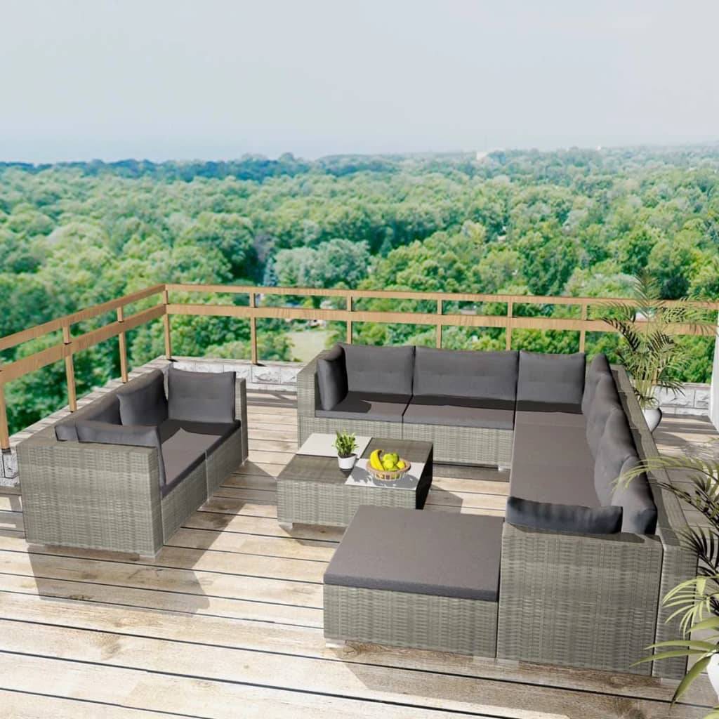 Vidaxl - Salon de jardin 10 pcs avec coussins Résine tressée Gris vidaXL 42736 - Imagen 1
