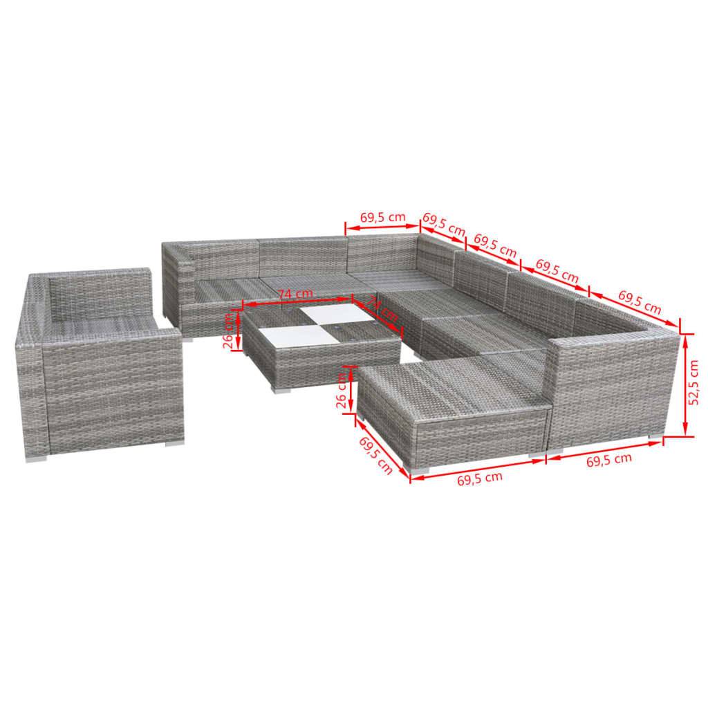 Vidaxl - Salon de jardin 10 pcs avec coussins Résine tressée Gris vidaXL 42736 - Imagen 3
