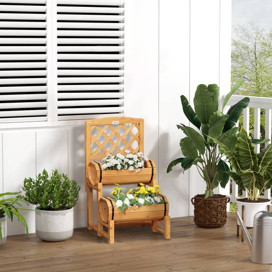 Jardinière Extérieure Demi-tonneau Bois Sapin Design Vertical Surélevé, 45x45x180cm - Image 10